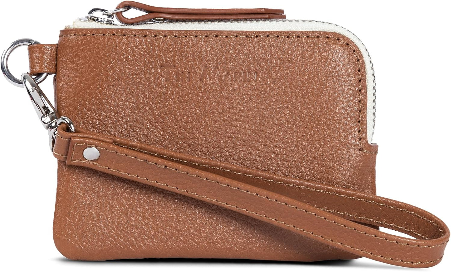 HOTGina Leather Top Zip Wallet - Slim Zippered Card Pouch, Genuine Cowhide Pebbled Leather, Artisan Made, Unisex Leather Small Wallet (Orange)