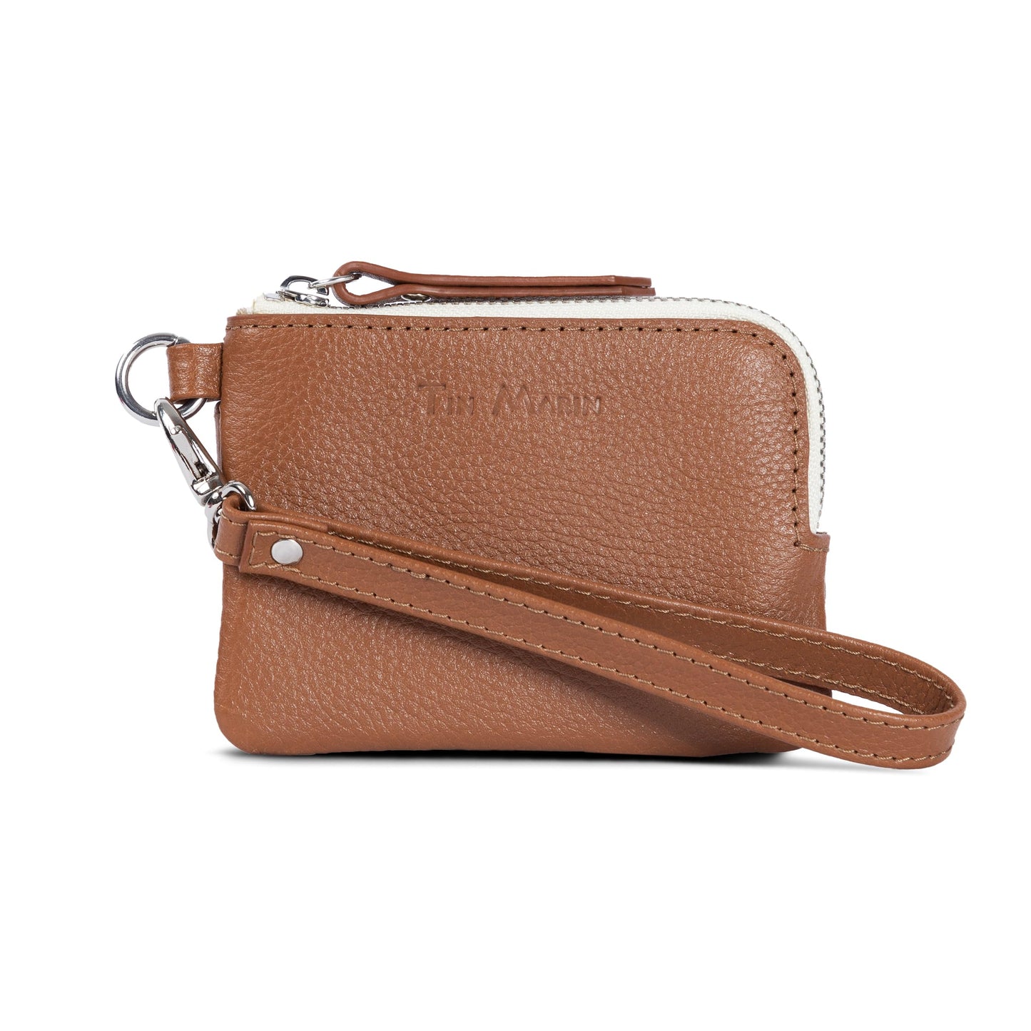 HOTGina Leather Top Zip Wallet - Slim Zippered Card Pouch, Genuine Cowhide Pebbled Leather, Artisan Made, Unisex Leather Small Wallet (Orange)