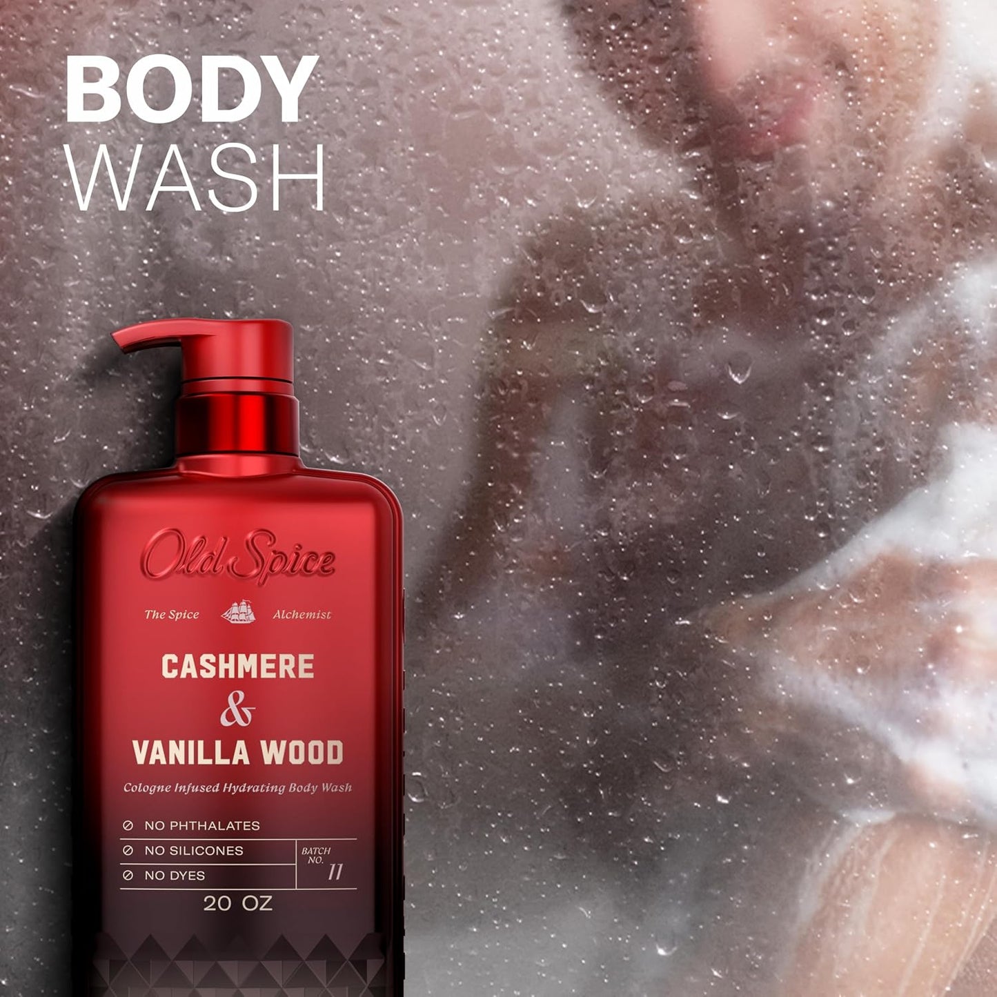 HOTOld Spice Body Wash for Men, The Spice Alchemist Collection, 24/7 Cologne Infused Hydration, No Trade Off Formula, Free of Phthalates Silicones & Dyes, Cashmere + Vanilla Wood Scent, 20 oz