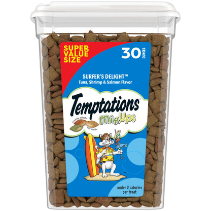 HOTTemptations Cat Treats MixUps Surfer's Delight, Tuna, Shrimp, Salmon Flavor, Crunchy and Soft Cat Treats, 30 oz. Tub