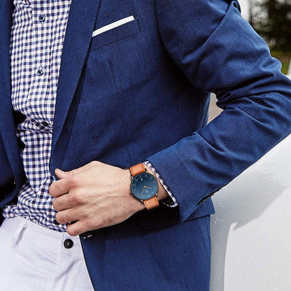 HOTBEN NEVIS Watch, Mens Watch, Minimalist Fashion Simple Wrist Watch Analog Date with Leather Strap