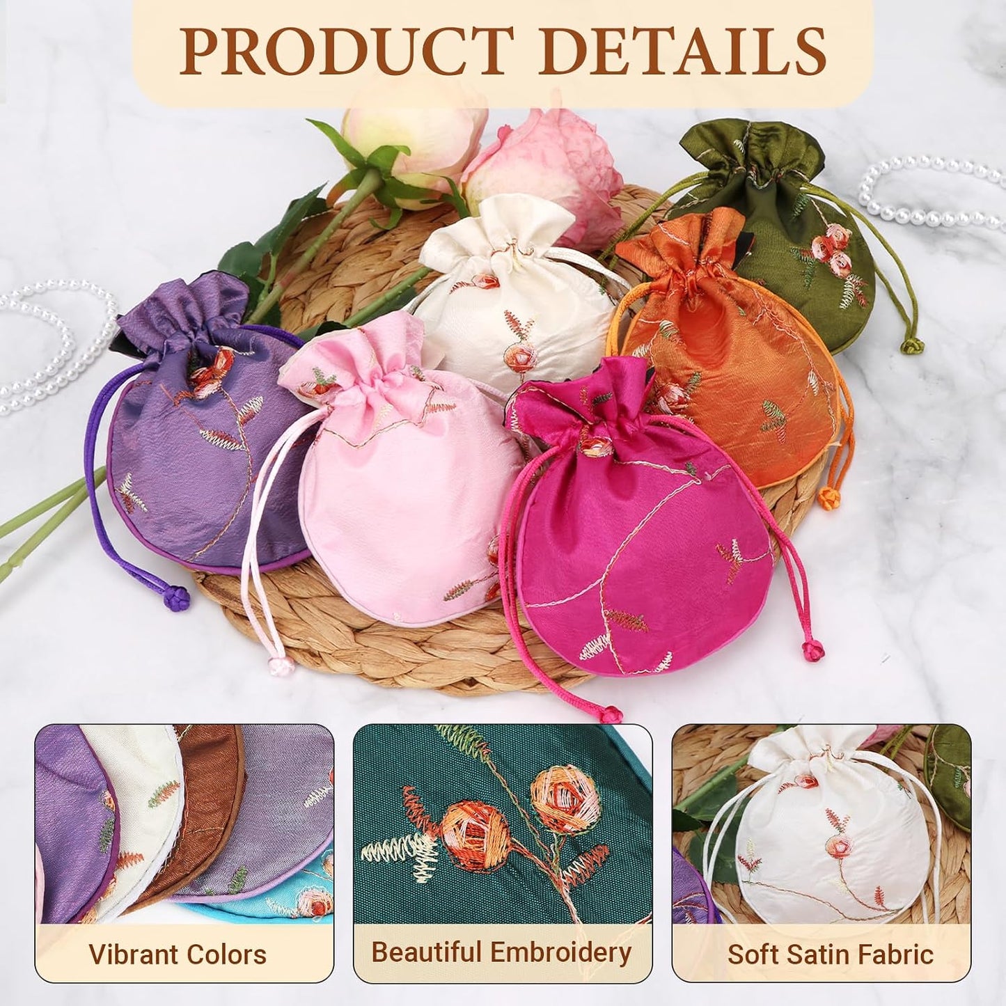 HOTkilofly 12 Silk Coin Purse Drawstring Floral Embroidered Jewelry Bag Gift Pouch