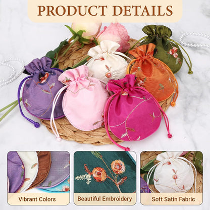 HOTkilofly 12 Silk Coin Purse Drawstring Floral Embroidered Jewelry Bag Gift Pouch