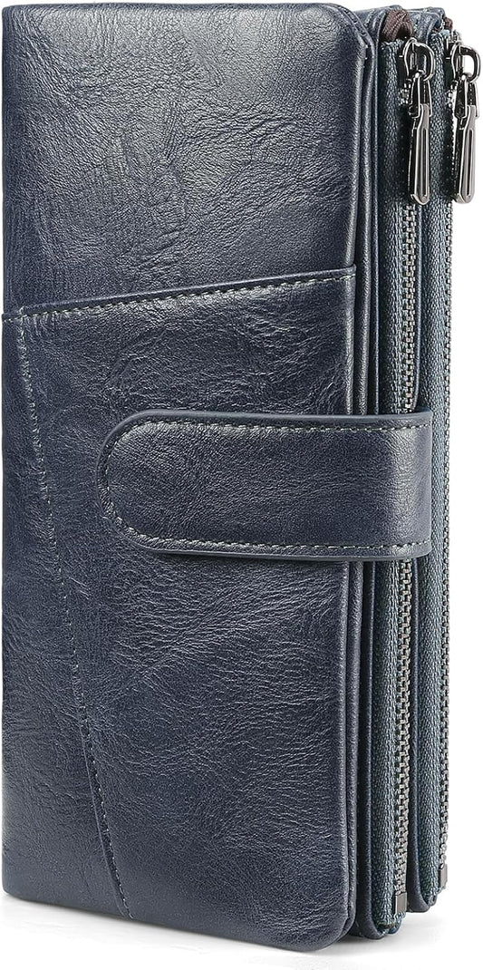 HOTFALAN MULE Womens Wallet RFID Blocking Large Capacity Card Holder Vegan Leather Trifold Wallets