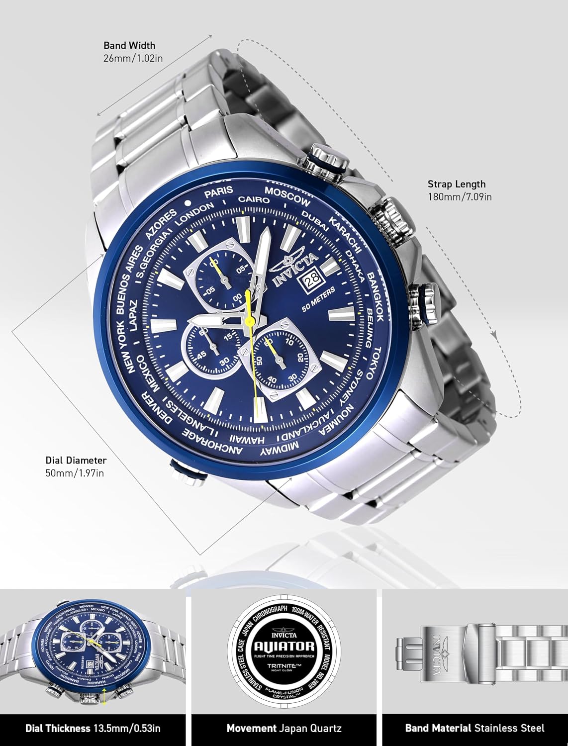 HOTInvicta Aviator Men 50mm Quartz