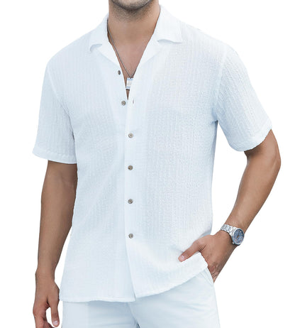 HOTDamipow Mens Casual Button Down Shirts Short Sleeve Fashion Vacation Beach Shirts