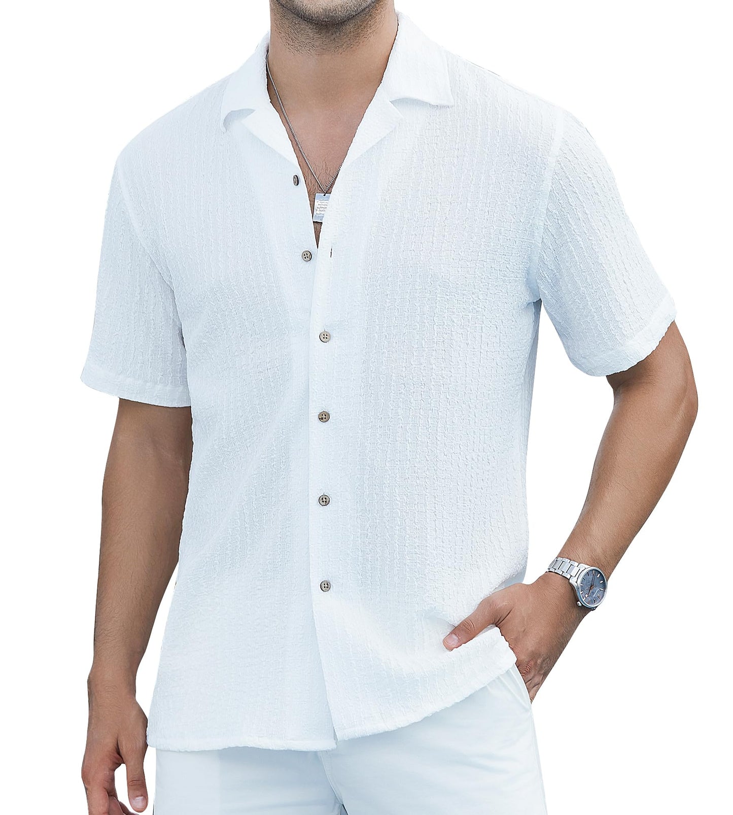 HOTDamipow Mens Casual Button Down Shirts Short Sleeve Fashion Vacation Beach Shirts