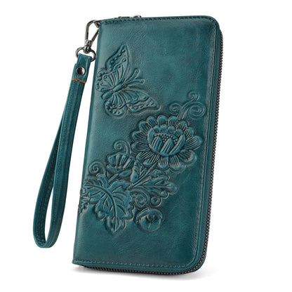 HOTWomens Wallet Rfid Embossed Vegan Leather Multi Card Slots Wallets Large Capacity Wristlet Travel Purse for Women