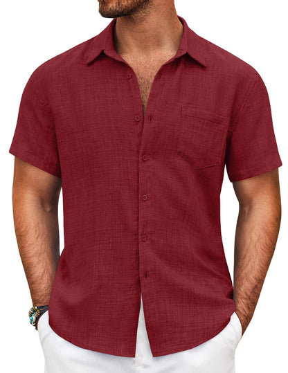 HOTCOOFANDY Mens Button Down Short Sleeve Shirt Casual Shirts Summer Beach Textured Shirts with Pocket