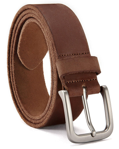 HOTCHAOREN Mens Belts Casual for Jeans - Full-Grain Leather, Durable Cowhide | Solid Buckle, Classic Style, Handmade, Daily Wear, Gift Box