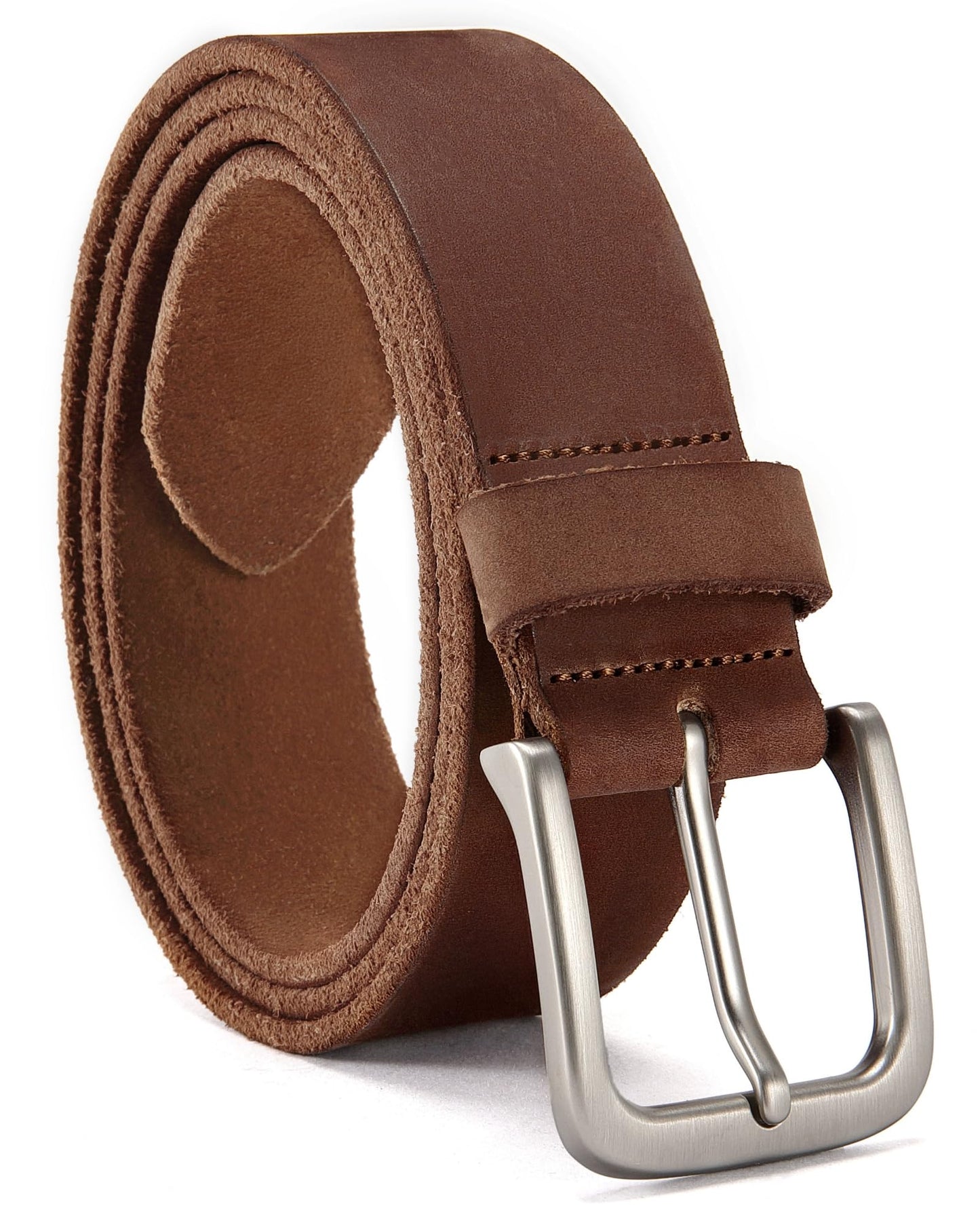 HOTCHAOREN Mens Belts Casual for Jeans - Full-Grain Leather, Durable Cowhide | Solid Buckle, Classic Style, Handmade, Daily Wear, Gift Box