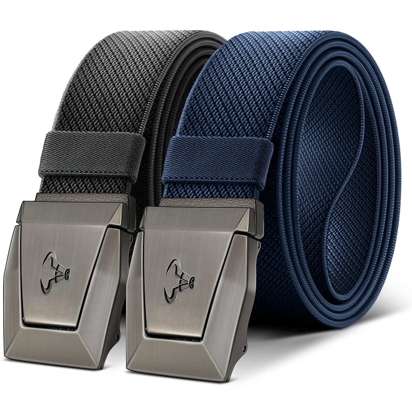 HOTBULLIANT Men Tactical Belt 2 Pack,Stretch Western Rigger Web Belt For Cowboy Military Heavy Duty 1.5"-Cut For Fit | Smooth Sliding | Adjustable for Precise Fit | Tailored Size | Rugged Nylon for Heavy Duty, hiking, Hunting