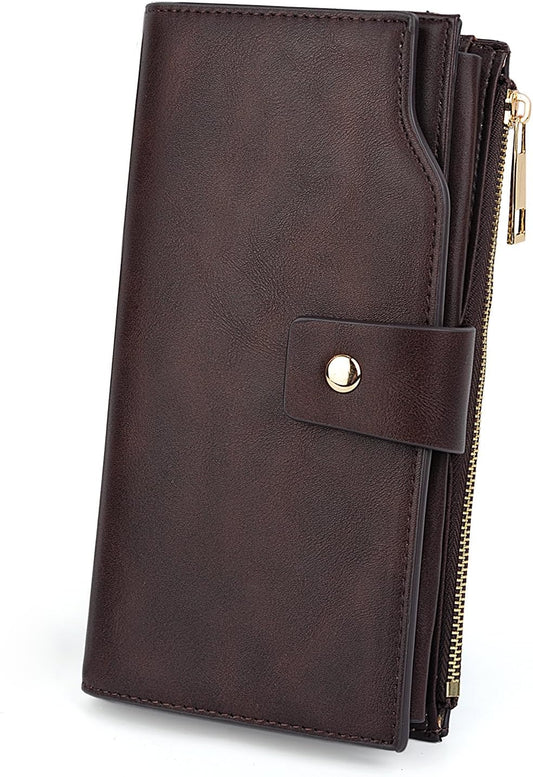 HOTUTO Wallet Women Vegan Leather Wristlet Snap Long Purse Credit Card Holder Elegant Clutch
