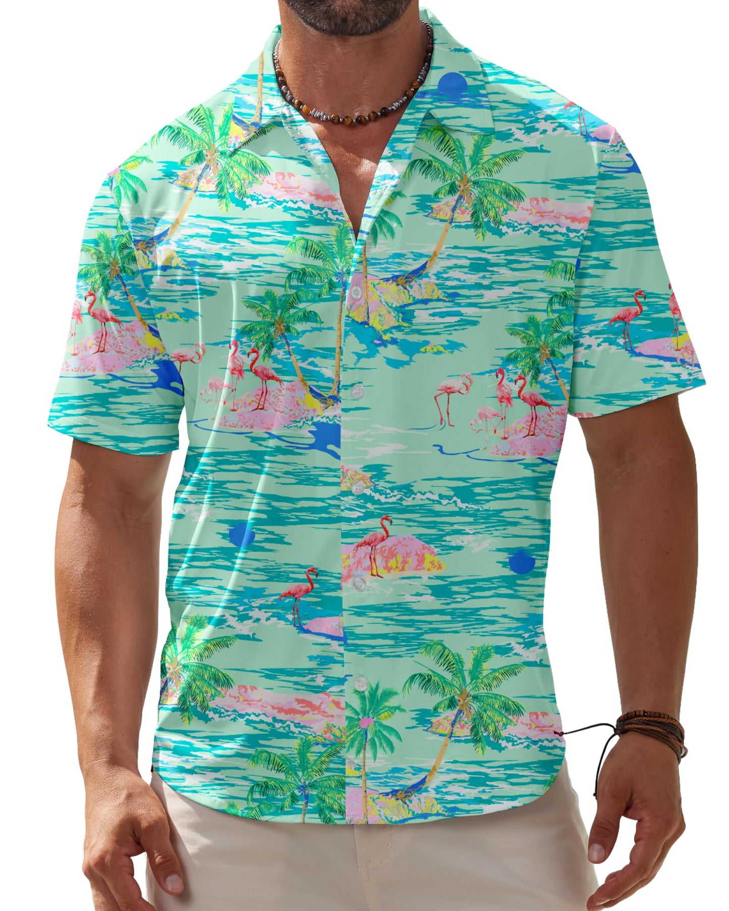 HOTBOJIN Men's Hawaiian Wrinkle Free Short Sleeve Button Down Tropical Floral Beach Vacation Shirt