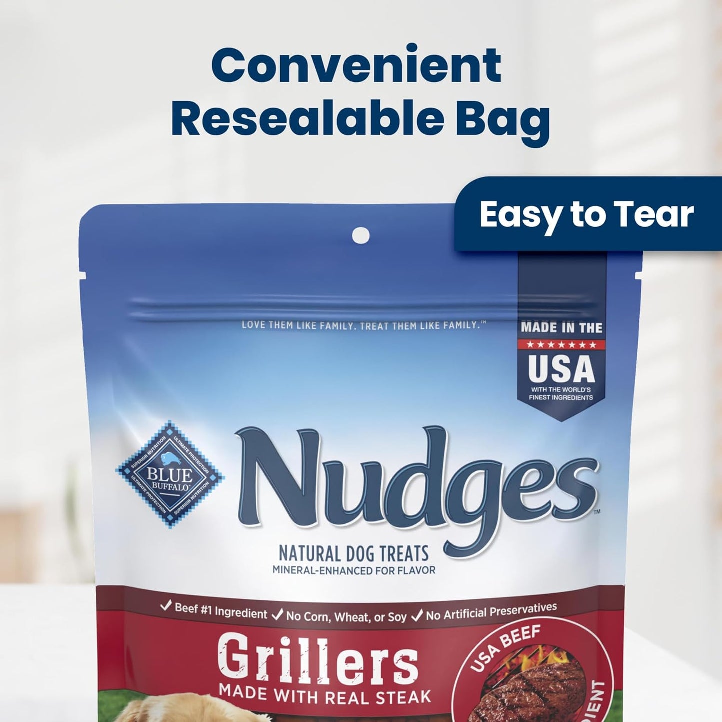 HOTBlue Buffalo Nudges Steak Grillers Natural Dog Treats, Meaty Dog Snacks, Healthy Reward or Training Treat, Made in the USA with Real Beef, No Artificial Preservatives, 16 oz.