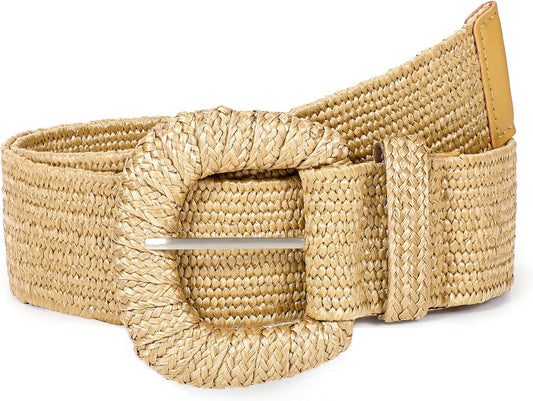 HOTStraw Woven Elastic Belt for Women Stretchy Belts for Dress Fashion Boho Waist Belt Rattan Raffia Ladies Belts