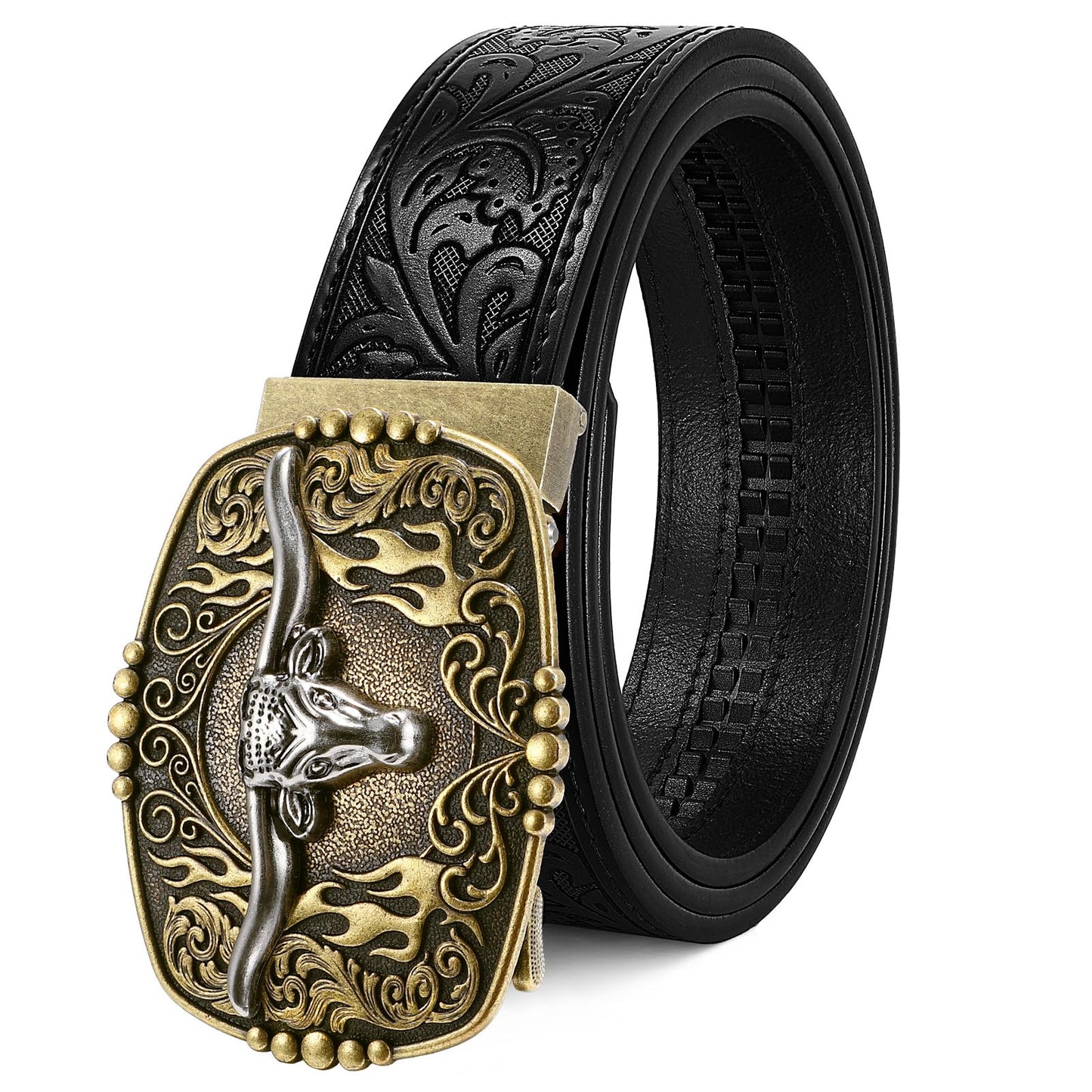 HOTCowboy Western Ratchet Belt for Men Women with Automatic Western Buckle, Ratchet Cowboy Leather Belt for Jeans Gifts