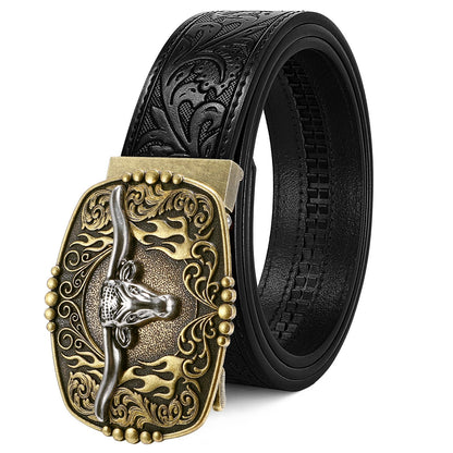 HOTCowboy Western Ratchet Belt for Men Women with Automatic Western Buckle, Ratchet Cowboy Leather Belt for Jeans Gifts