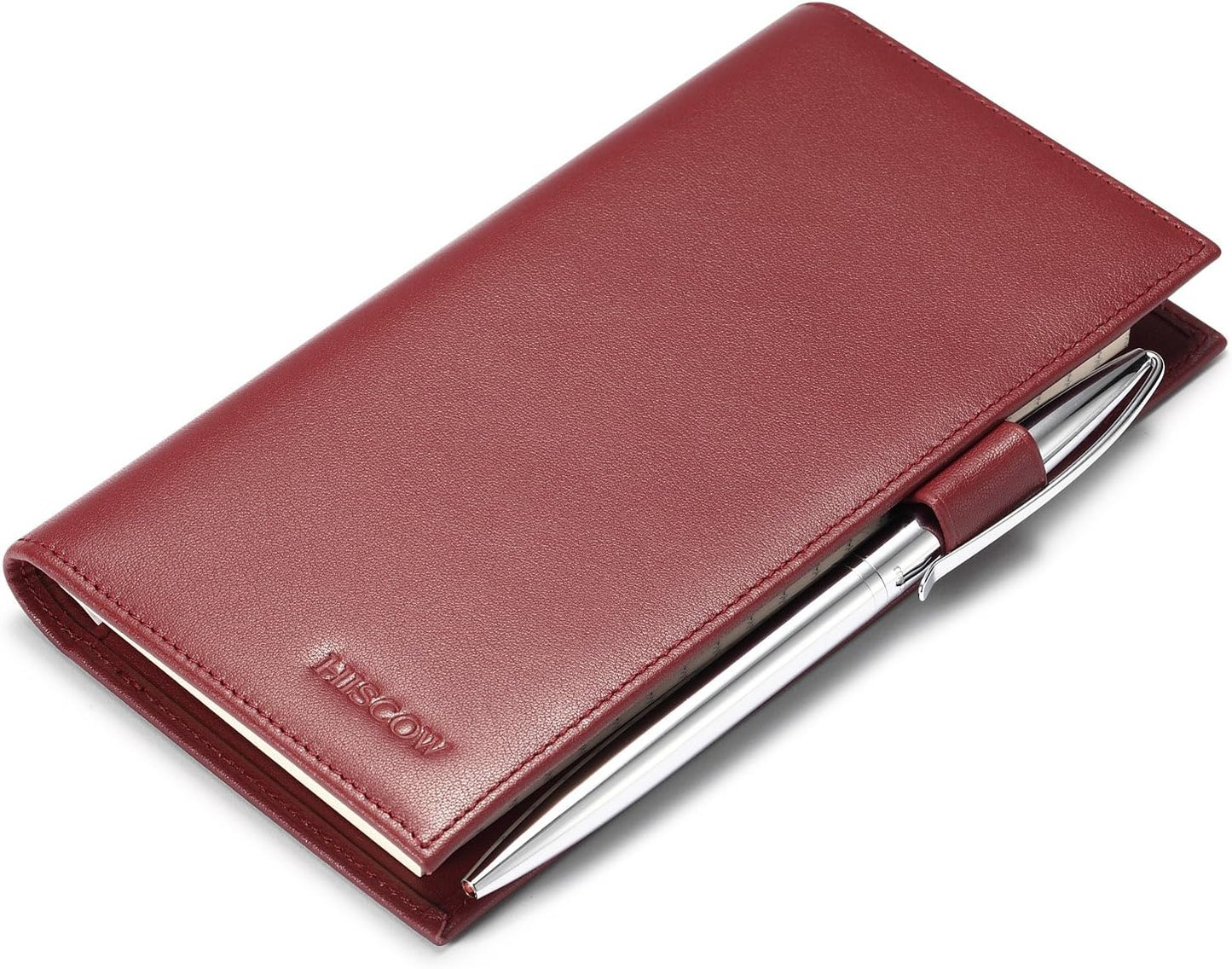 HOTHISCOW Leather Checkbook Cover for Duplicate Checks with Pen Holder | Full grain cowhide, personal check book & register pockets, removable vinyl divider, durable stitching, gifts for women men