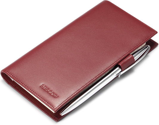 HOTHISCOW Leather Checkbook Cover for Duplicate Checks with Pen Holder | Full grain cowhide, personal check book & register pockets, removable vinyl divider, durable stitching, gifts for women men