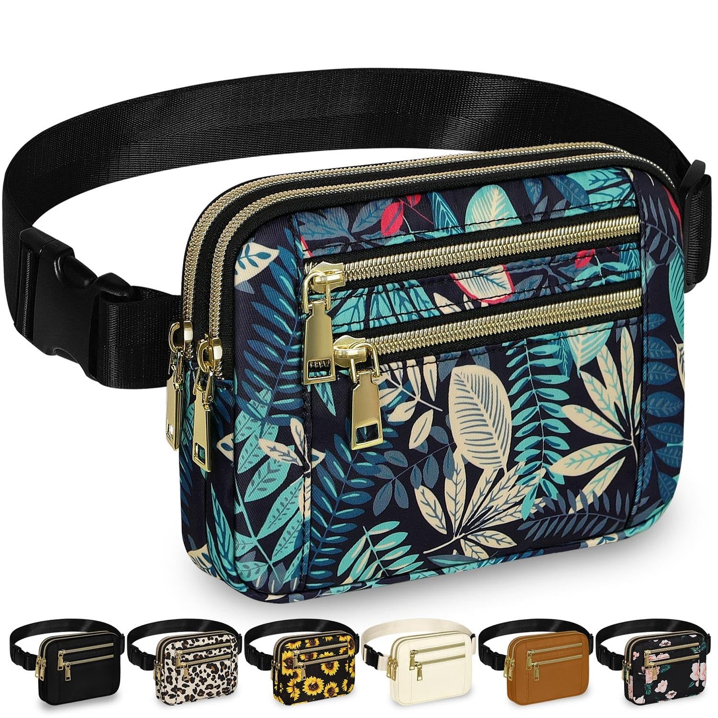 HOTCapolo Fanny Packs for Women Fashion Waist Packs Bag with Adjustable Strap and 4 Zipper Pockets Waterproof Everywhere Crossbody Belt Bag for Workout Running Travelling(Black, Large)
