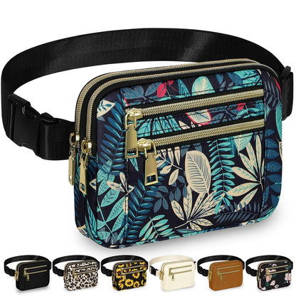 HOTCapolo Fanny Packs for Women Fashion Waist Packs Bag with Adjustable Strap and 4 Zipper Pockets Waterproof Everywhere Crossbody Belt Bag for Workout Running Travelling(Black, Large)