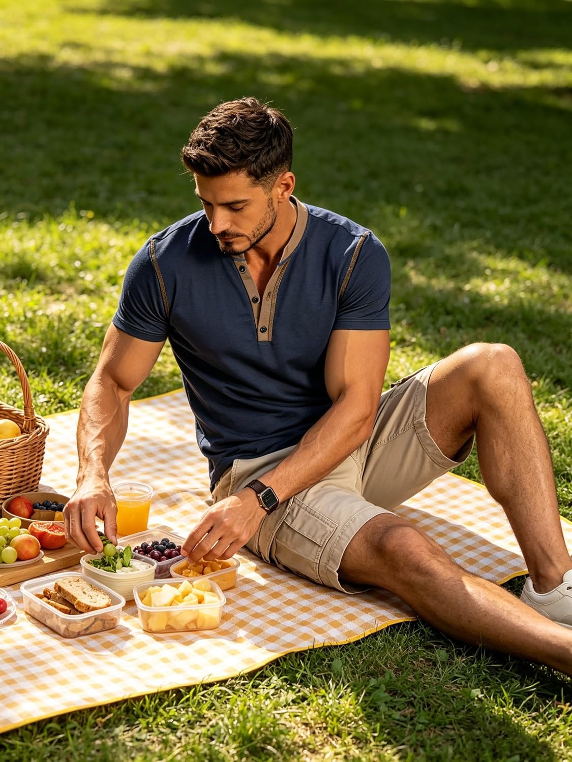 HOTMen's Casual Henley Shirts Classic Button Cotton Short Sleeve T-Shirt Summer Basic Solid Lightweight Tees Tops