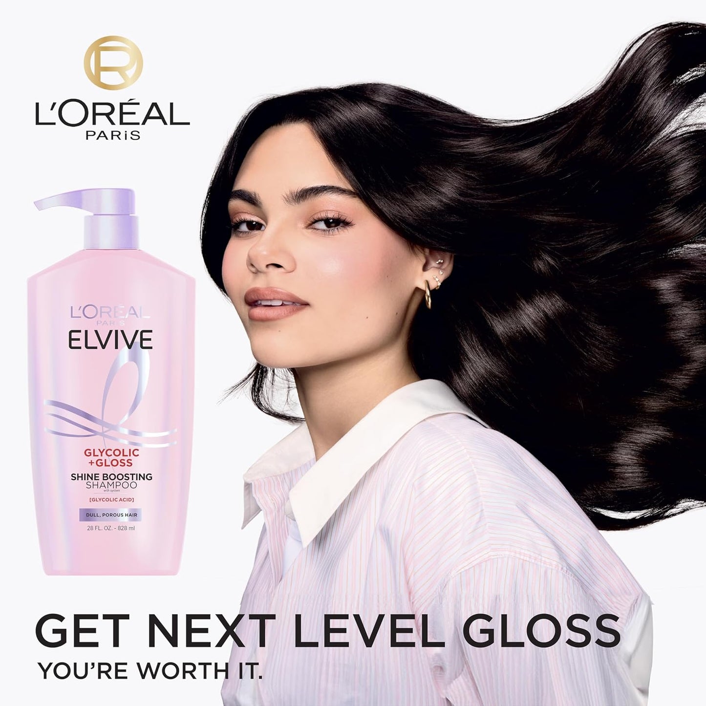HOTL'Oreal Paris Elvive Glycolic + Gloss Shine Boosting Shampoo and Conditioner Set, Cleanses and Smooths Dull, Porous Hair Into High-Shine, Glossy Hair, 56 Fl Oz Set