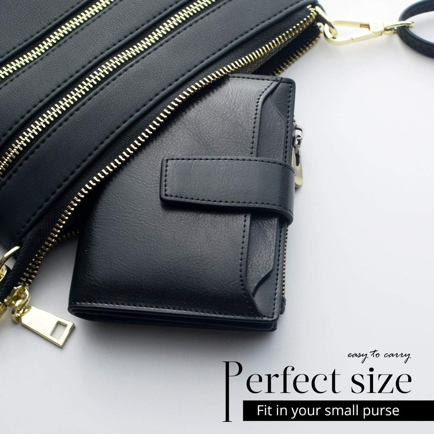 HOTBveyzi Small Leather Wallet for Women, RFID Bifold with ID Window | Holds 11 cards, a pull-out ID sleeve, zippered coin pocket & bill slot — fits crossbody bags and keeps everything organized