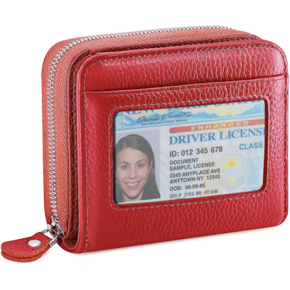 HOTGenuine Leather Wallet for Women & Men, RFID Blocking Bifold with ID Window and Multiple Card Pockets (Aa-Light pink)