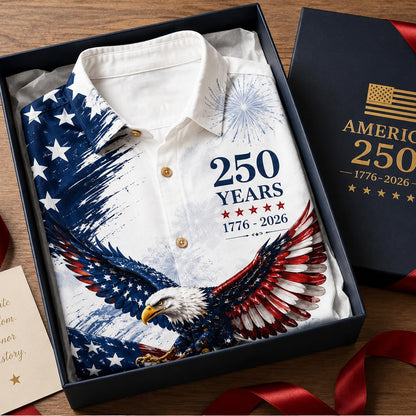 HOTAmerica 250TH Anniversary Hawaiian Shirt 1776-2026, Patriotic Eagle Flag Button Down Shirts Men, Gifts for Independence Day