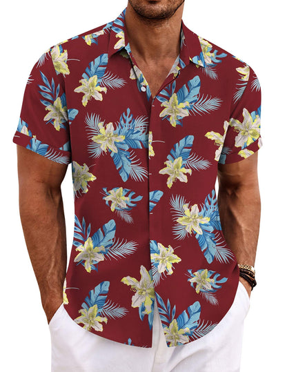HOTCOOFANDY Men's Linen Shirts Short Sleeve Casual Shirts Button Down Shirt for Men Beach Summer Wedding Shirt