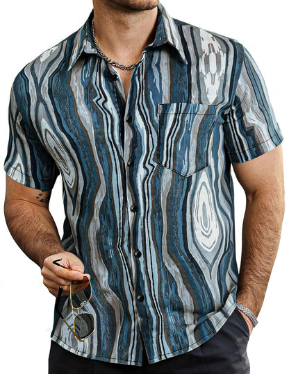 HOTVATPAVE Mens Summer Striped Shirts Button Down Short Sleeve Vintage Beach Hawaiian Shirts with Pocket
