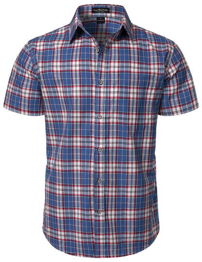HOTLucMatton Men's Gingham Short Sleeve Button Down Shirt Cotton Regular Fit Plaid Dress Shirts with Pocket