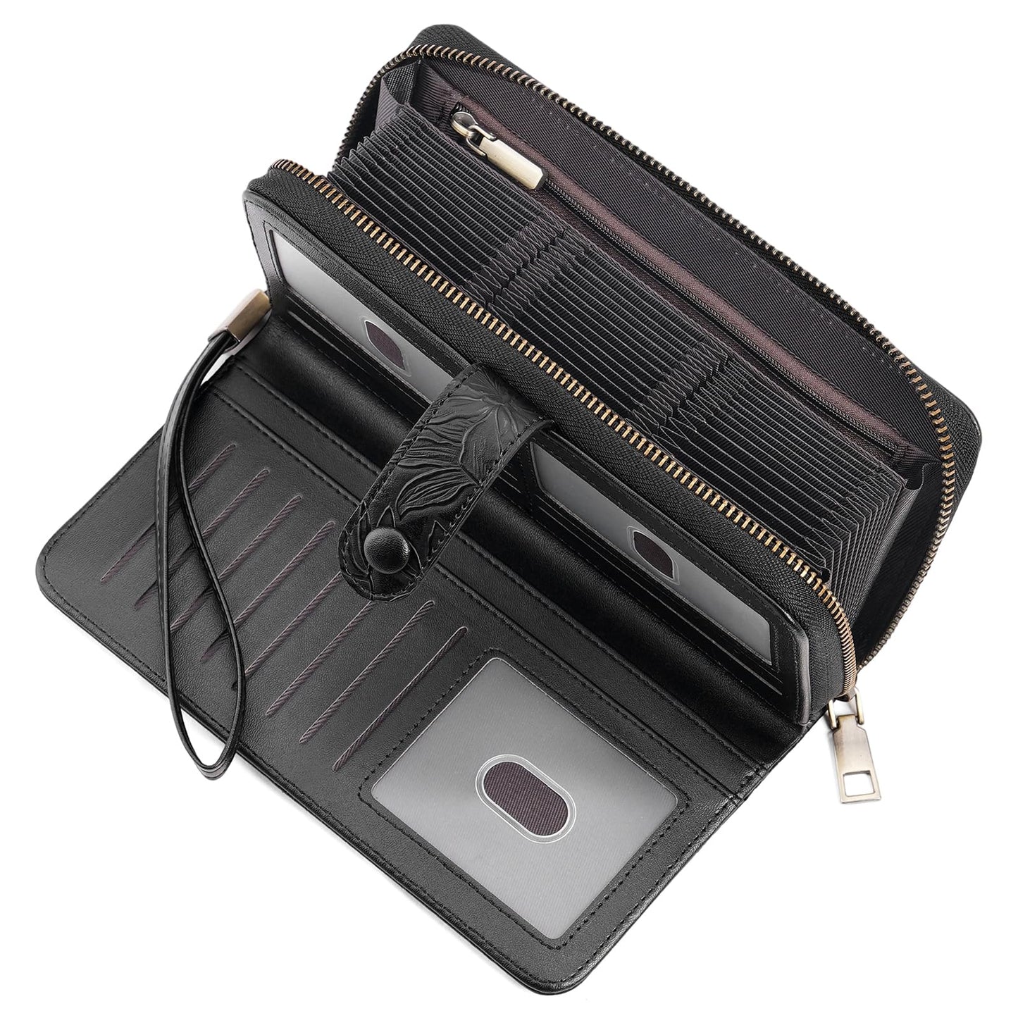 HOTSENDEFN Women's Credit Card Holder RFID Blocking Zip Around Leather Wallet Large Capacity Long Purse with Wristlet