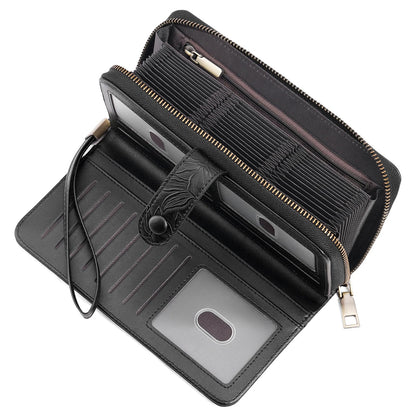 HOTSENDEFN Women's Credit Card Holder RFID Blocking Zip Around Leather Wallet Large Capacity Long Purse with Wristlet