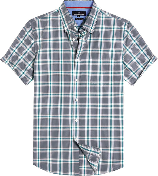 HOTAlimens & Gentle Plaid Mens Short Sleeve Button Down Shirts with Pocket | Lightweight,Button-Down Collar,Regular Fit,Excellent Colors,Breathable,Casual,Cotton Blend,Easy Care