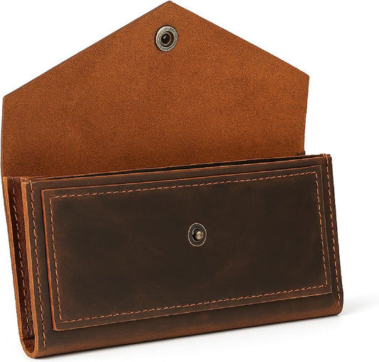 HOTBrown Leather Cash Envelopes for Money - Small Money Pouch With Mobile Holder, Handmade Leather Wallets Currency Holder - Money Organizer for Cash Money Bag for Travel Wallets for Women