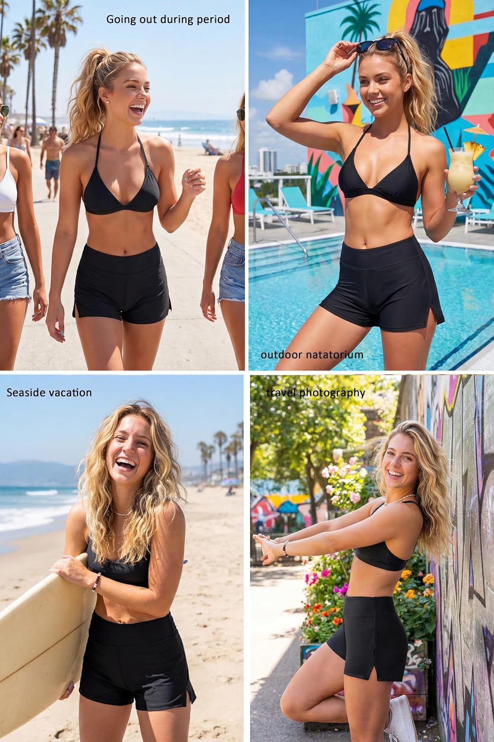 HOTBeautikini Period Swimwear Menstrual Leakproof Swim Shorts Quick Dry 3" High Waist Bathing Suit Bottoms for Teen Girls Women