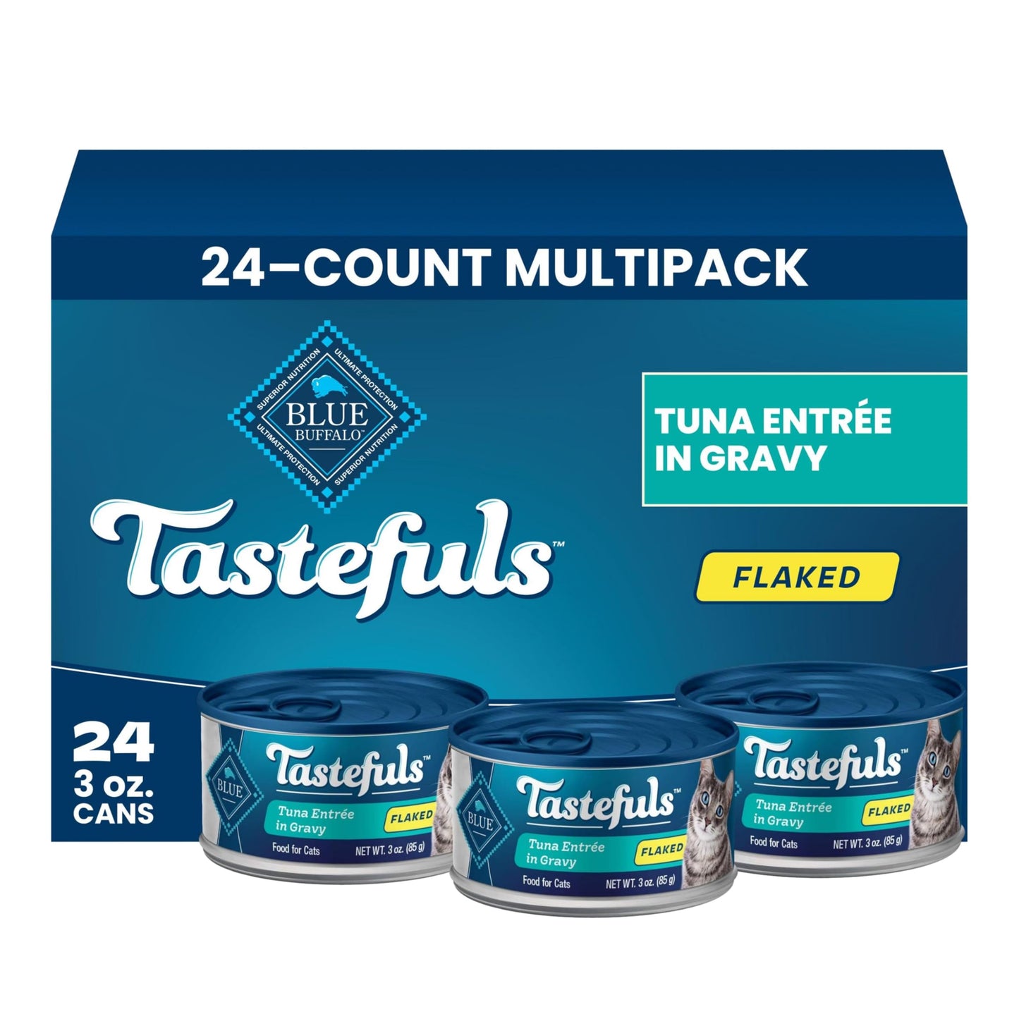 HOTBlue Buffalo Tastefuls Flaked Adult Wet Cat Food Variety Pack (Tuna, Chicken, Fish & Shrimp), Natural Ingredients Enhanced with Vitamins, Minerals & Other Nutrients, 3-oz. Each (12 Cans)