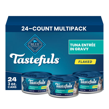 HOTBlue Buffalo Tastefuls Flaked Adult Wet Cat Food Variety Pack (Tuna, Chicken, Fish & Shrimp), Natural Ingredients Enhanced with Vitamins, Minerals & Other Nutrients, 3-oz. Each (12 Cans)