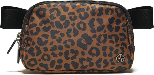 HOTPander Two Way Zipper Fanny Pack Nylon Everywhere Belt Bag for Women, Water Repellent Waist Packs, Crossbody Bags with Adjustable Strap (Midnight Leopard)