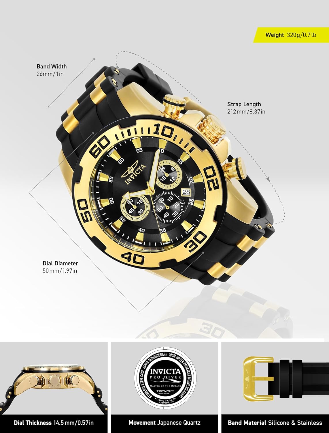 HOTInvicta Men's 22340 22341 22343 22344 22346 Pro Diver Analog Display Quartz Black Watch