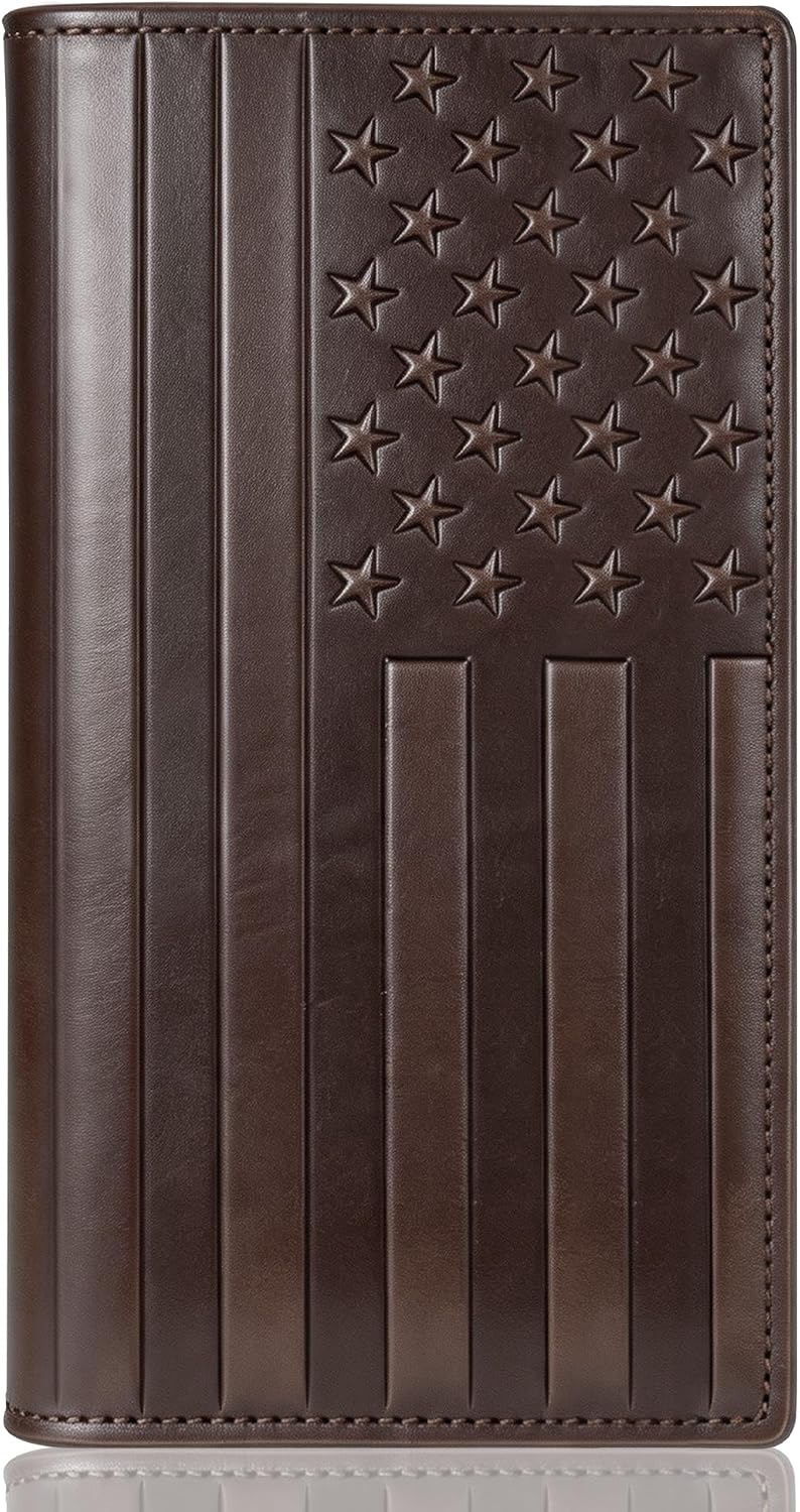 HOTEspera USA Flag Themed Genuine Leather Checkbook Cover for Men and Women, Check Book Covers for Personal Checkbook with Elastic Band