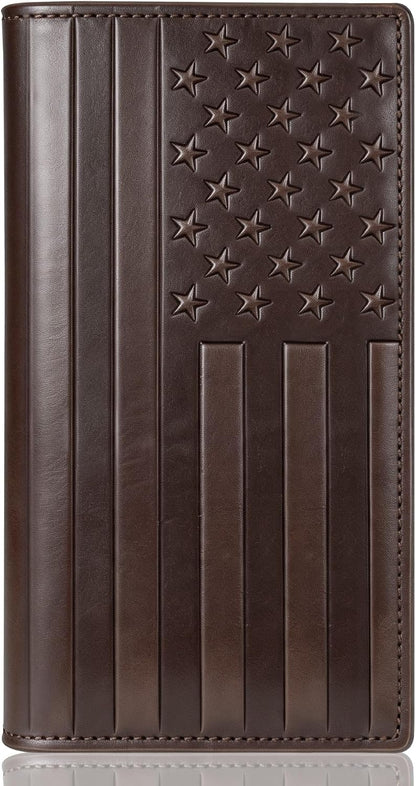 HOTEspera USA Flag Themed Genuine Leather Checkbook Cover for Men and Women, Check Book Covers for Personal Checkbook with Elastic Band