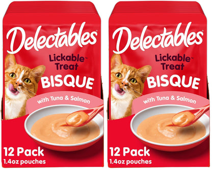 HOTDelectables Lickable Treat Bisque Wet Cat Treat Variety Pack, Food Topper, Hydrating, Grain-Free, No Fillers, No By-Products, No Added Preservatives, 1.4oz Pouch, 30ct