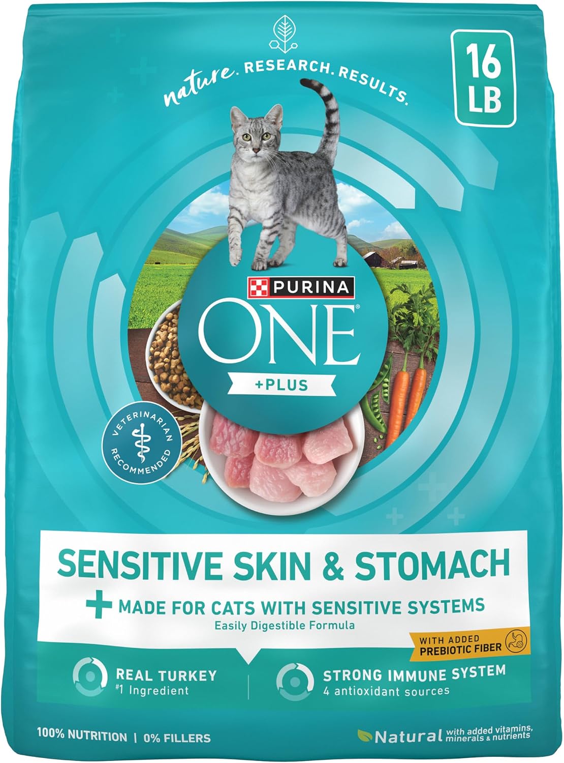 HOTPurina ONE Sensitive Stomach, Sensitive Skin, Natural Dry Cat Food, +Plus Sensitive Skin and Stomach Formula - 16 lb. Bag