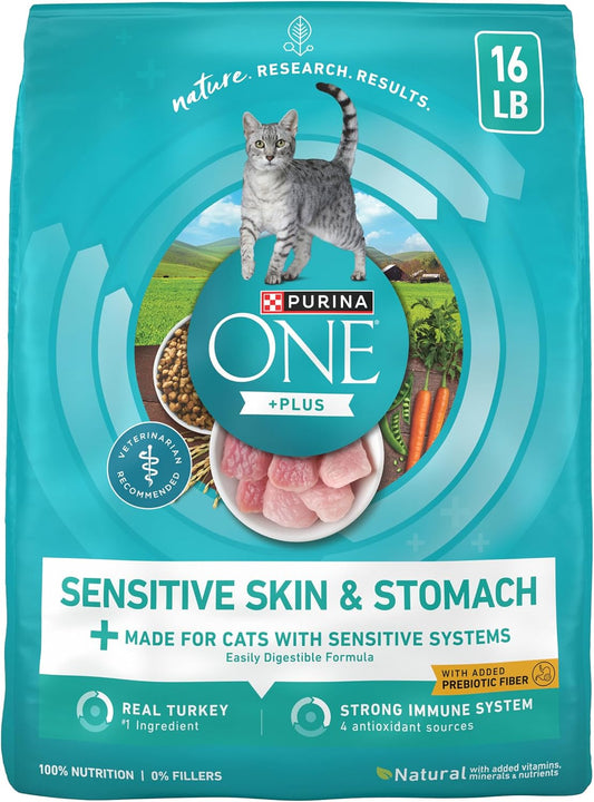 HOTPurina ONE Sensitive Stomach, Sensitive Skin, Natural Dry Cat Food, +Plus Sensitive Skin and Stomach Formula - 16 lb. Bag