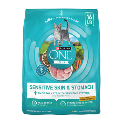 HOTPurina ONE Sensitive Stomach, Sensitive Skin, Natural Dry Cat Food, +Plus Sensitive Skin and Stomach Formula - 16 lb. Bag