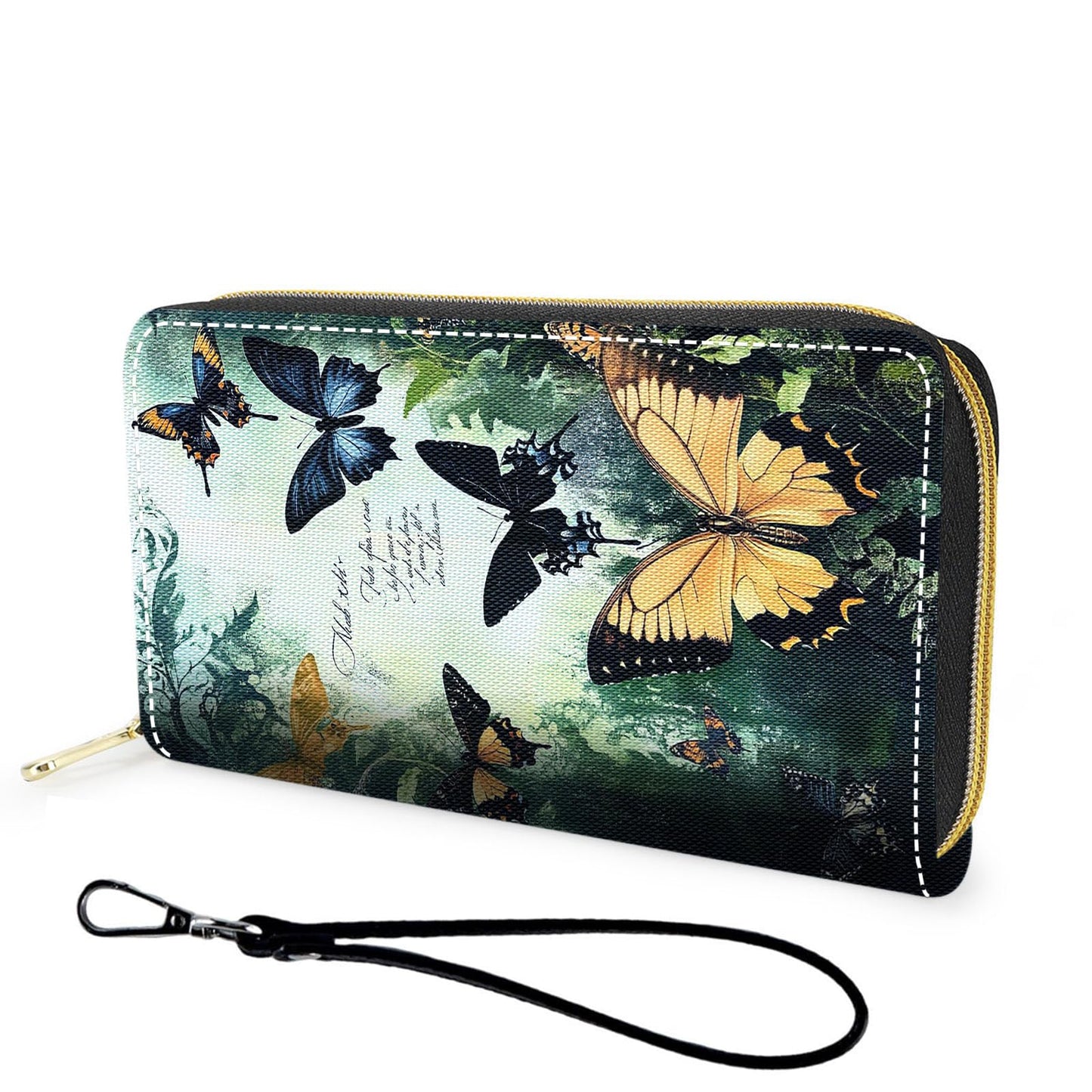 HOTWallet,Large Capacity RFID Blocking Leather Wallet, Durable Smooth Zipper Clutch,Unisex Travel Wallet for Cards,Cash,and Coins - Black Cat and Flowers